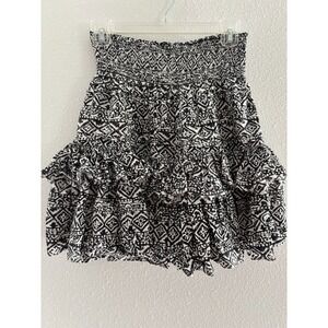 Lauren Ralph Lauren Women's Petite 2P Tiered Smocked Mini Skirt Whit Black Print